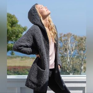 Barefoot Dreams Boucle Hooded Cardigan in Carbon